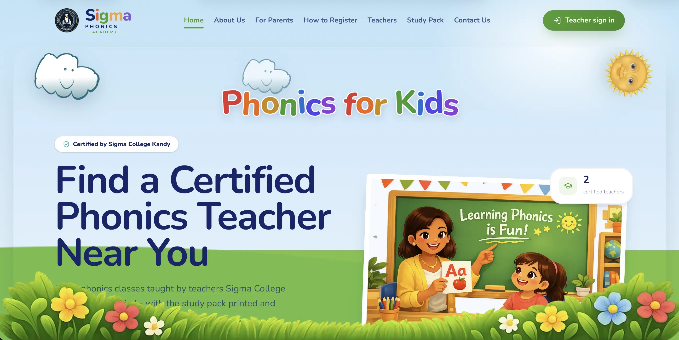 Sigma College Phonics website screenshot